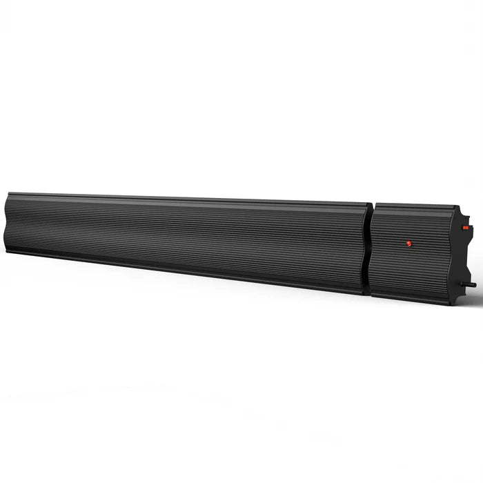 Modern black outdoor heater for garden verandas and pergolas, sleek wall-mounted design