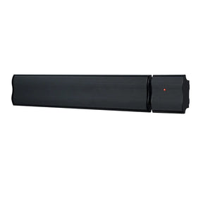 Sleek black outdoor electric heater with a modern design, ideal for garden rooms and patios