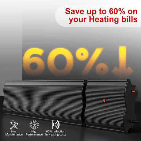 Energy-efficient black electric heater, promotes 60% reduction in heating costs, low maintenance